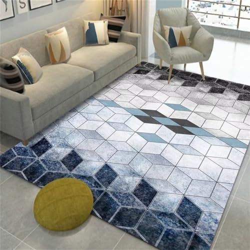 RUGMRZ Teppich Unter Esstisch 60x90CM Teppich für Eingang Teppich quadratisch Blau Waschbarer moderner Teppich mit dreidimensionalem geometrischem Design von RUGMRZ