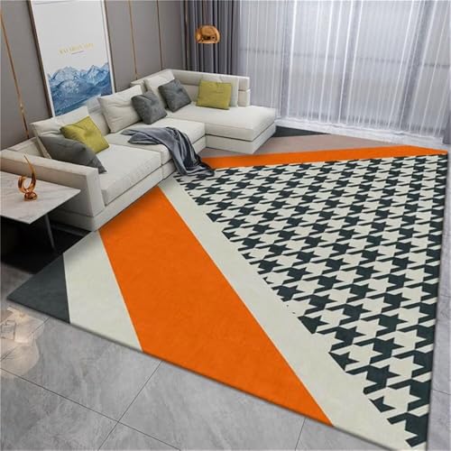 RUGMRZ Teppich Vorleger Modernes orange-graues geometrisches Design waschbar Kinderteppich 130x190cm von RUGMRZ