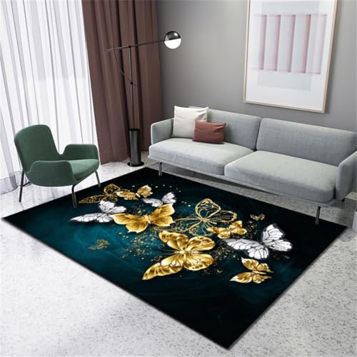 RUGMRZ Teppich Waschbar In Waschmaschine 130X190Cm Möbelgleiter 20 Blau Zuhause Schlafzimmer Wohnzimmer Schmetterling Einfache Bettseite Kinderzimmer Rund Schöne von RUGMRZ