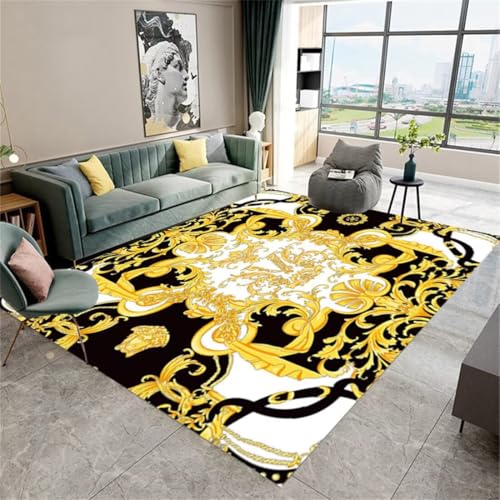 RUGMRZ Teppich Waschbar In Waschmaschine 140X200Cm Kitchen 33 Gelb Retro Goldenes Rechteckiges Rutschfestes Wohnzimmer Klassisch Vorraum Kuschelige Teppiche von RUGMRZ