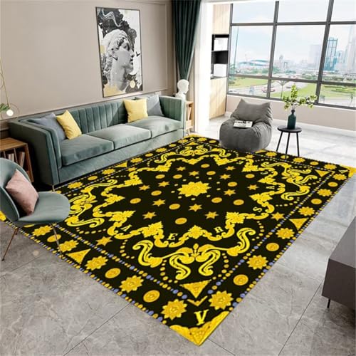 RUGMRZ Teppich Waschbar In Waschmaschine 150X210Cm Antirutschmatte 31 Gelb Retro Goldenes Rechteckiges Rutschfestes Wohnzimmer Klassisch Jungen Jugendzimmer Küchen Teppiche Läufer RUGMRZ Teppich Waschbar In Waschmaschine 150X210Cm Antirutschmatte 31 Gelb Retro Goldenes Rechteckiges Rutschfestes Wohnzimmer Klassisch Jungen Jugendzimmer Küchen Teppiche Läufer von RUGMRZ