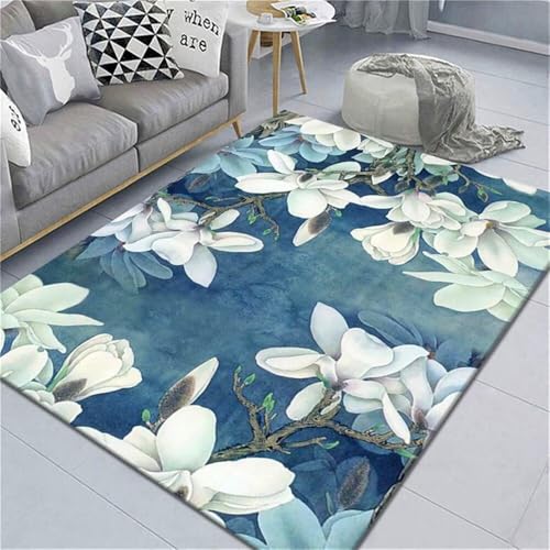 RUGMRZ Teppich Waschbar In Waschmaschine Blaues Blattmuster Design rutschfest Für Esszimmer 160x230cm RUGMRZ Teppich Waschbar In Waschmaschine Blaues Blattmuster Design rutschfest Für Esszimmer 160x230cm von RUGMRZ