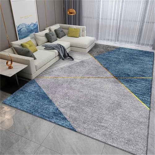 RUGMRZ Teppich Waschbar In Waschmaschine Grau-blaues Dreieck Design rutschfest Waschbare Teppiche 120x160cm RUGMRZ Teppich Waschbar In Waschmaschine Grau-blaues Dreieck Design rutschfest Waschbare Teppiche 120x160cm von RUGMRZ