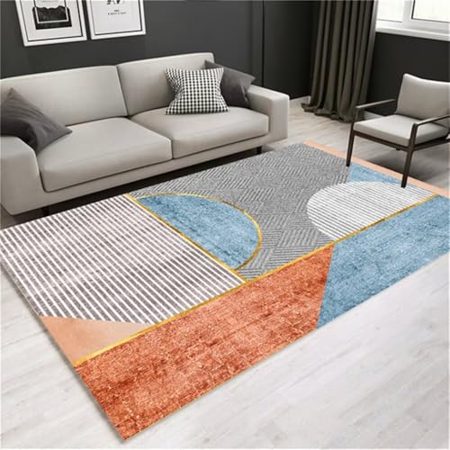 RUGMRZ Teppich Waschbar In Waschmaschine Modernes Wohnzimmer Schlafzimmer Balkon Esszimmer Orange Blau Kinderzimmer Junge 180x220cm von RUGMRZ