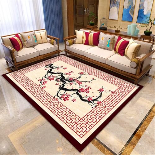 RUGMRZ Teppich Waschbar In Waschmaschine Roter Retro-Wohnzimmerteppich ist pflegeleicht Teppiche 120x160cm von RUGMRZ