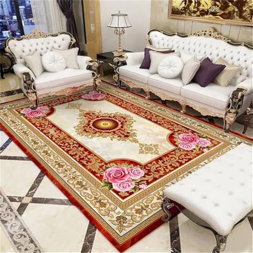 RUGMRZ Teppich Waschbar In Waschmaschine Roter Retro-Wohnzimmerteppich ist pflegeleicht Wohnzimmerteppich 120x200cm von RUGMRZ