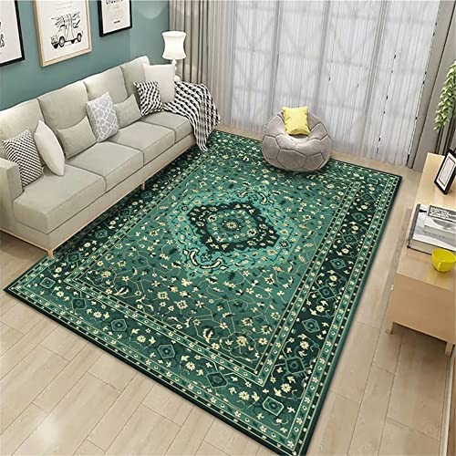 RUGMRZ Teppich Waschbar Rugs for Bedroom Wohnzimmer Teppich Dunkelgrüner Vintage Blumenmuster Langlebiger Schlafzimmer Teppich Grün 80X160Cm Outdoor Couchtisch 2Ft 7.5''X5Ft 3'' von RUGMRZ