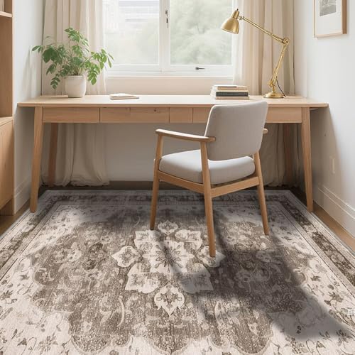 RUGMRZ Teppich Wohnzimmer Hellbraun 60X90cm,Retro-Distressed Kurzflor Kuschelig Weich für Schlafzimmer,Esszimmer,Flur von RUGMRZ