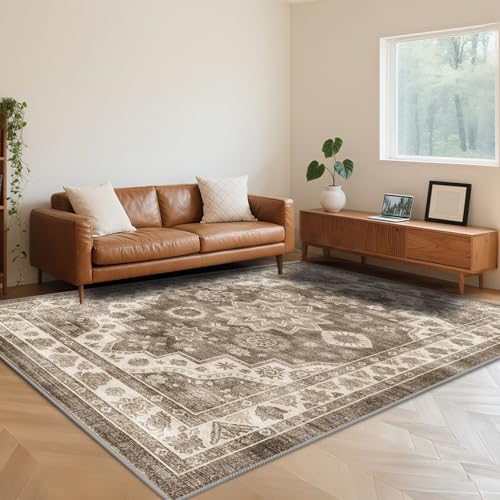 RUGMRZ Teppich Wohnzimmer Hellbraun 60X90cm,Retro-Distressed Kurzflor Kuschelig Weich für Schlafzimmer,Esszimmer,Flur von RUGMRZ