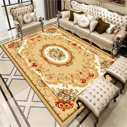RUGMRZ Teppich Wohnzimmer Kurzflor Kinder 180x280CM kuschel Gelb Roter und grüner Blumenteppich Kurzflor-Wohnzimmerteppich Gross von RUGMRZ