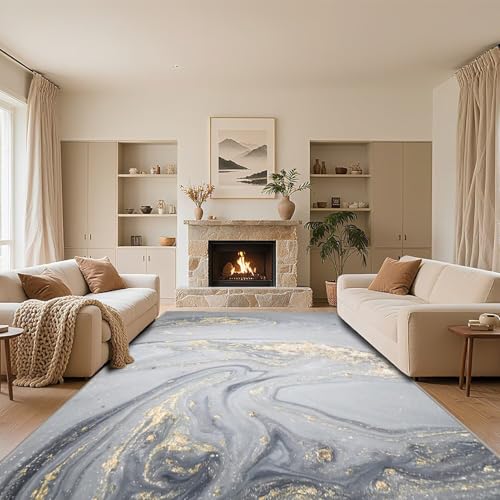 RUGMRZ Teppich Wohnzimmer Modern Grau 130x190cm,Abstrakte Kunst,Waschbar In Waschmaschine Kurzflor für Schlafzimmer,Wohnungs,Balkon von RUGMRZ