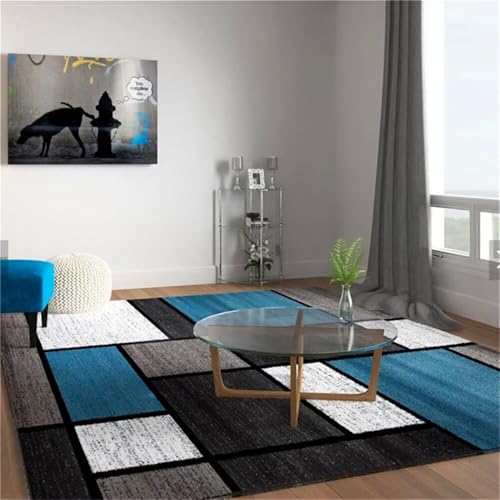 RUGMRZ Teppich Wohnzimmer Modernes grau-blaues Design Sofakissen waschbar Fußmatte Innen 120x160cm von RUGMRZ