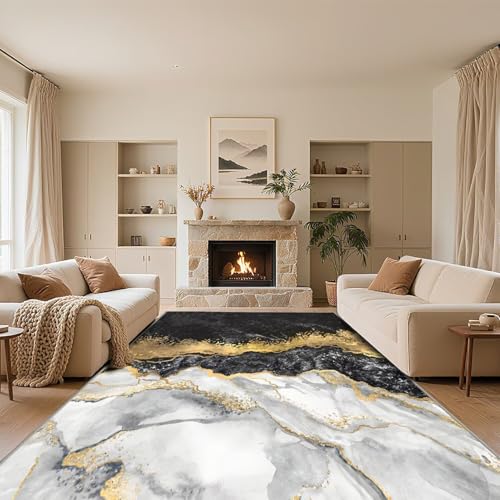 RUGMRZ Teppich Wohnzimmer Schwarz 60x100cm,Moderne Abstrakte Kunst,Kurzflor Waschbar für Schlafzimmer,Büro,Küche von RUGMRZ