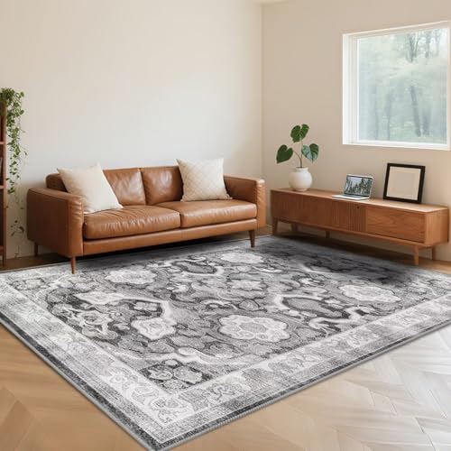 RUGMRZ Teppich Wohnzimmer Vintage 130X190cm,Waschbar In Waschmaschine Weich Kurzflor für Schlafzimmer,Esszimmer,Vorzimmer Grau RUGMRZ Teppich Wohnzimmer Vintage 130X190cm,Waschbar In Waschmaschine Weich Kurzflor für Schlafzimmer,Esszimmer,Vorzimmer Grau von RUGMRZ