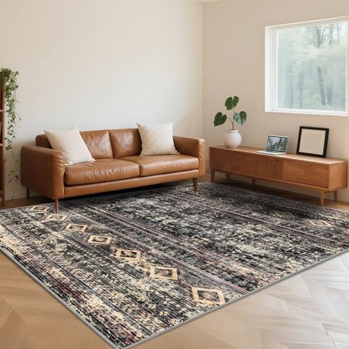 RUGMRZ Teppich Wohnzimmer Vintage 60X90cm,Waschbar In Waschmaschine Weich Kurzflor für Schlafzimmer,Esszimmer,Vorzimmer Schwarz RUGMRZ Teppich Wohnzimmer Vintage 60X90cm,Waschbar In Waschmaschine Weich Kurzflor für Schlafzimmer,Esszimmer,Vorzimmer Schwarz von RUGMRZ