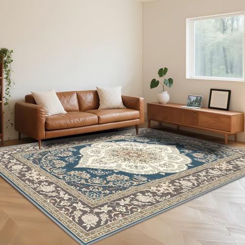 RUGMRZ Teppich Wohnzimmer Vintage Blau 120X200cm,Waschbar In Waschmaschine Weich Kurzflor für Schlafzimmer,Esstisch,Flur von RUGMRZ