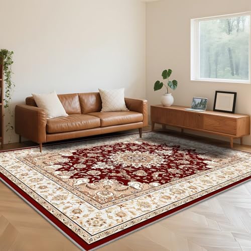 RUGMRZ Teppich Wohnzimmer Vintage Rot 100X200cm,Waschbar In Waschmaschine Weich Kurzflor für Schlafzimmer,Esstisch,Flur RUGMRZ Teppich Wohnzimmer Vintage Rot 100X200cm,Waschbar In Waschmaschine Weich Kurzflor für Schlafzimmer,Esstisch,Flur von RUGMRZ