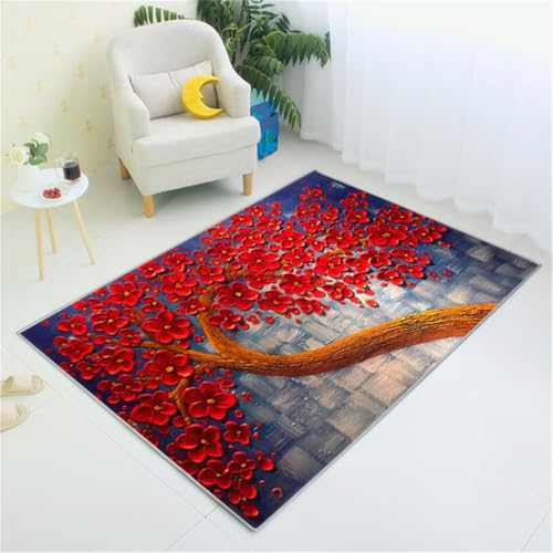 RUGMRZ Teppich Wohnzimmer Waschbar In Waschmaschine 130X190Cm Flurteppich rutschfest Rot Bettvorleger Schlafzimmer Waschbarer Carpet von RUGMRZ
