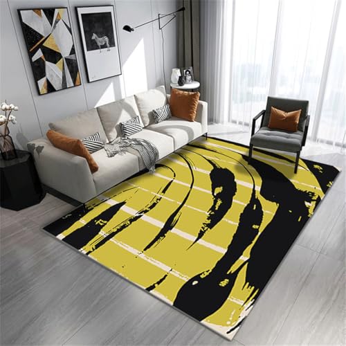 RUGMRZ Teppich Wohnzimmer Waschbar In Waschmaschine 160X200Cm Modern 10 Gelb Kuschelig Weich Deko Kamin Abstrakte Geometrie Absorbierendes Einfach Zu Warten von RUGMRZ