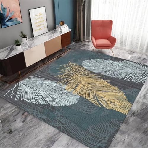 RUGMRZ Teppich WohnzimmerSchlafzimmer Nachttisch Kunst Dekoration 120x180CM Hübscher GrauTeppich mit gelbem Feder-Muster. schmutzfangmatte von RUGMRZ