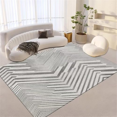 RUGMRZ Teppich XXL terassenteppich 180x200CM Kinderzimmer Maedchen Grau Moderner gestreifter Sofa Teppiche Wohnzimmer kurzflor von RUGMRZ