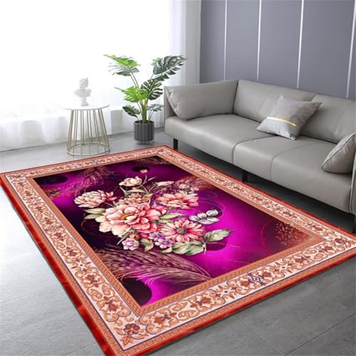 RUGMRZ Teppich XxlEsszimmer Vorleger läufer Flur rutschfest 200x300CM Schallisolierung Kinder rotLila moderner Blumenteppich Outdoor teppiche von RUGMRZ
