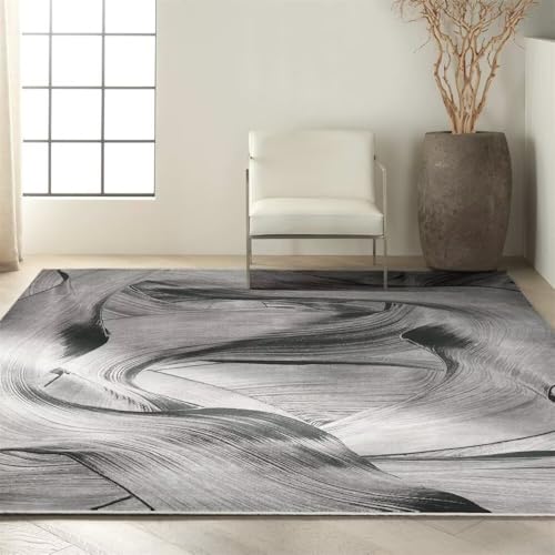 RUGMRZ Teppich Zuschneidbar waschbar in Waschmaschine 250x300CM terrassen deko Grau Abstrakter gestreifter rutschfest Kurzflor von RUGMRZ