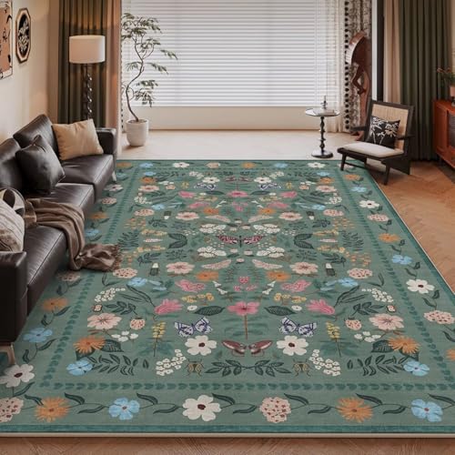 RUGMRZ Teppich für Balkon Blau 50x80cm,Kurzflor Schmutzfangmatte,Vintage Blumendruck für Terrasse,Esszimmer,Eingangsbereich von RUGMRZ