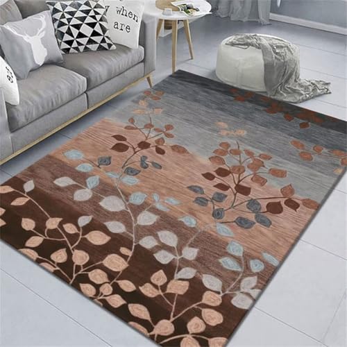 RUGMRZ Teppich unter esstisch Baby Junge 100x120CM vorzimmer Designer Teppiche blau Kaffeebrauner mit Pflanzenmuster Kinder Jungs von RUGMRZ