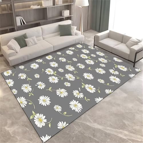RUGMRZ Teppich unter esstisch Boden 100x120CM Teenager Hall Teppiches Grau Beige-weißer frischer Blumenteppich eingangsbereich innen Kinderteppiche Mädchen von RUGMRZ