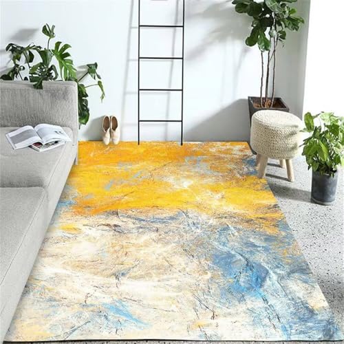 RUGMRZ Teppiche 100x160CM Gelb waschbare+teppiche Kunstdesign Wohnzimmerteppich Blauer Abstrakter Teppich Kurzflor deko Schlafzimmer waschbarer küche RUGMRZ Teppiche 100x160CM Gelb waschbare+teppiche Kunstdesign Wohnzimmerteppich Blauer Abstrakter Teppich Kurzflor deko Schlafzimmer waschbarer küche von RUGMRZ