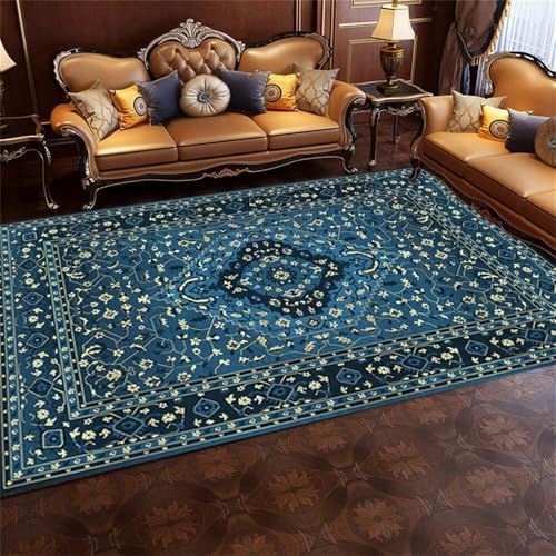 RUGMRZ Teppiche Fürs Kinderzimmer 100x120CM feuchtigkeitsbeständig Schlafzimmers Rugs for Living Room Blau Rechteckiger Blumenteppich vorzimmer Teppich Bett von RUGMRZ