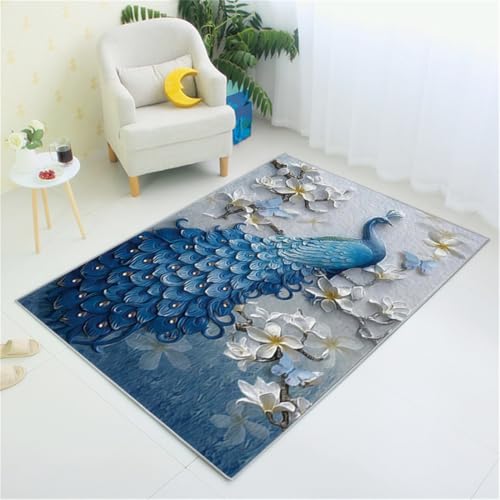 RUGMRZ Teppiche Fürs Kinderzimmer 130X190Cm Kamin Deko Wohnzimmer Teppich Blau Teppichläufer Waschbar Moderne Teppichepfauenmuster High-End Dekor RUGMRZ Teppiche Fürs Kinderzimmer 130X190Cm Kamin Deko Wohnzimmer Teppich Blau Teppichläufer Waschbar Moderne Teppichepfauenmuster High-End Dekor von RUGMRZ