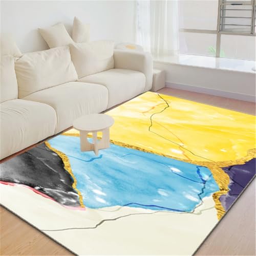 RUGMRZ Teppiche Waschbar 130X190Cm Teppich Bunt Gelb Terrassenteppich Wetterfest Teppichmatte Terrassenteppichabstrakte Kunst Dekoration Schmutzabweisend Blau von RUGMRZ