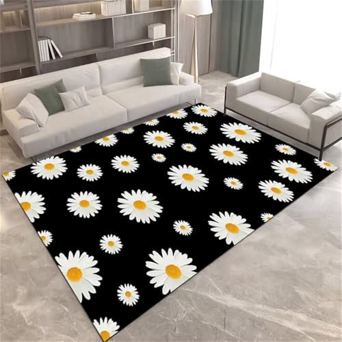 RUGMRZ Teppiche Wohnzimmer Auslegware Teppichboden 150x200CM Schlafzimmer Nachttisch Teppich waschbar Tschwarz Beige-gelber Blumenteppich Kinderteppich Junge Balkon von RUGMRZ