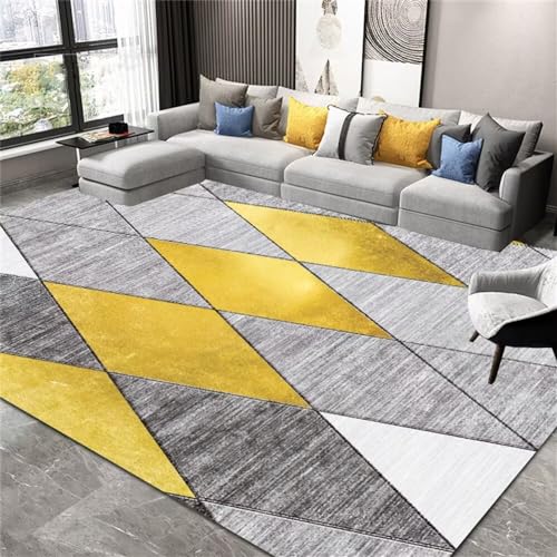 RUGMRZ Terassenteppich Grau-gelbes rechteckiges geometrisches Design Schlafzimmer großer Teppich minimalistischer Stil schalldicht Teppich Bad 160X230CM von RUGMRZ