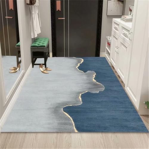 RUGMRZ Terrasse Deko 200X250Cm Teppich Wohnzimmer Modern Blau Rund Flurteppich Läufer Lang Kuschelteppichabstrakte Kunst Dekoration Schmutzabweisend Waschbar Grau von RUGMRZ