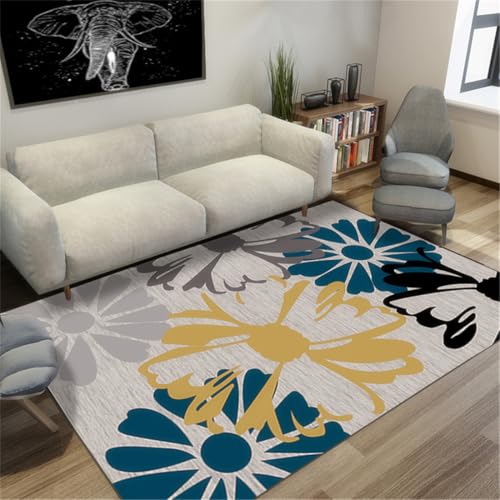 RUGMRZ Terrassen Deko 180X280Cm Rechteckiger Teppich Grau Küchenteppich Läufer Waschbar Bad Teppiche Wohnzimmercouch Creative Arts Waschbarer Flur Wohnzimmer Gelb Blau von RUGMRZ