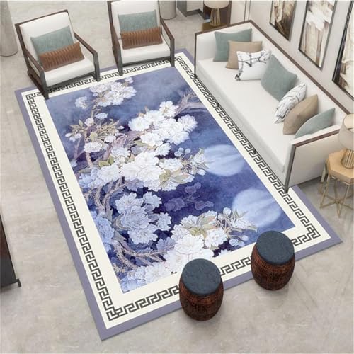 RUGMRZ Terrassen Teppich 160X230Cm Schlafzimmer Groß Blau Kinderzimmer Regenbogen Room Service Design Teppichblumenmuster Klassisches Kunstmuster Pflegeleicht von RUGMRZ