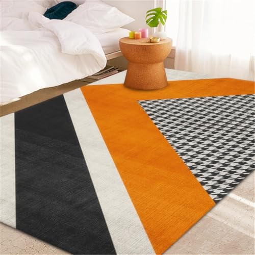 RUGMRZ Terrassenteppich Geometrische Form Einfaches Wohnzimmer Schwarz Weiß Home Teppich Outdoor Orange Flur Lang Teppiche 50X80CM von RUGMRZ