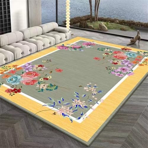 RUGMRZ Waschbarer Teppich Waschmaschine 300X400Cm Für Flur 12 Gelb Wohnzimmer Sofa, Schlafzimmer Nachttisch Anti Rutsch Bunte Blumen Groß Küche Waschbar von RUGMRZ