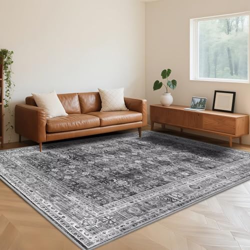 RUGMRZ Vintage Teppich Schwarz 200X250cm,Weich Kurzflor Kuschel Waschbar für Schlafzimmer,Esstisch,Flur,Wohnzimmer von RUGMRZ