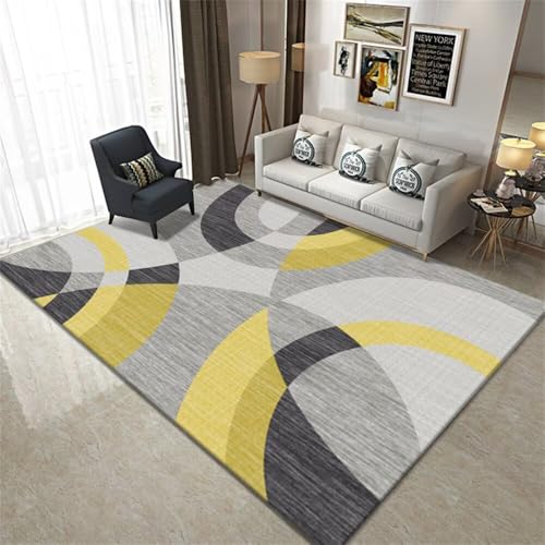 RUGMRZ Vorleger Teppich schmutzfangmatte 160x200CM Teenager Grau Gelber moderner geometrischer elegant Bettvorleger Schlafzimmer Jugendzimmer Jungen von RUGMRZ