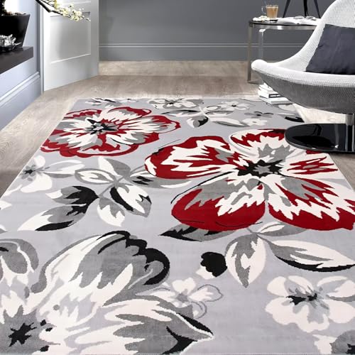 RUGMRZ Waschbar Aesthetic Teppich 160x230cm,Grau,Blumenmuster für Dekoration Wohnung,Kinderzimmer Mädchen,Neben Bett von RUGMRZ