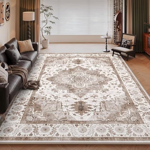 RUGMRZ Waschbar Balkon Teppich 100x200cm,Beige,Retro-Design für Neben Bett,Couchtisch,Kinderjungen von RUGMRZ