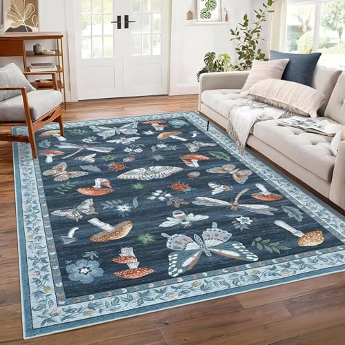 RUGMRZ Waschbar Esstisch Teppich 100x200cm,Blau,Schmetterlingsmuster für Kinderzimmere Mädchen,Neben Bett,Weltraum RUGMRZ Waschbar Esstisch Teppich 100x200cm,Blau,Schmetterlingsmuster für Kinderzimmere Mädchen,Neben Bett,Weltraum von RUGMRZ
