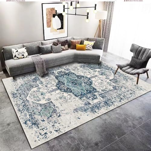 RUGMRZ Waschbar Flurteppich Bleu/Gris 120x170CM, Flore rétro for Bedroom Bürostuhl Kinderzimmer Junge von RUGMRZ