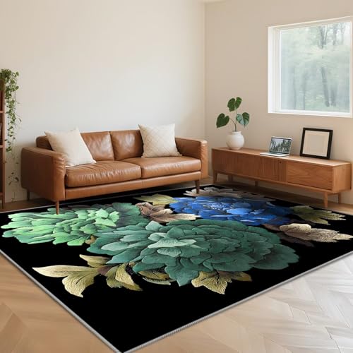 RUGMRZ Waschbar Fussmatte Innen 60X90cm,Kurzflor Blumenmuster Schwarzfür Jugendzimmer,Terrasse,Küche von RUGMRZ