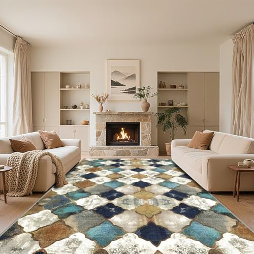 RUGMRZ Waschbar Großer Teppich Wohnzimmer Braun 180x220cm,Geometrische Gitter rutschfest für Kinderzimmer Mädchen,Terrasse,Wohnungs RUGMRZ Waschbar Großer Teppich Wohnzimmer Braun 180x220cm,Geometrische Gitter rutschfest für Kinderzimmer Mädchen,Terrasse,Wohnungs von RUGMRZ