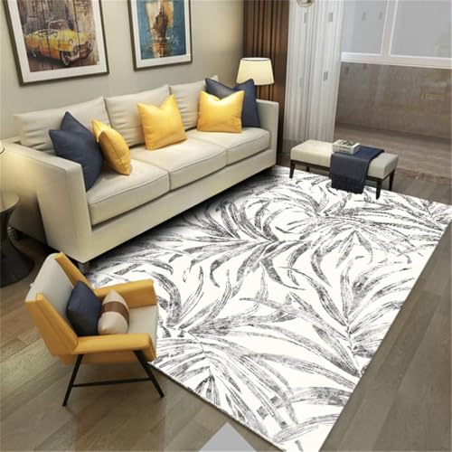 RUGMRZ Waschbar In Waschmaschine Büro Teppich Grau 60x90cm, Kuschelig Weich Fußabstreifer Modernes Blattmuster für Wohnzimmer, Schlafzimmer, Flur von RUGMRZ